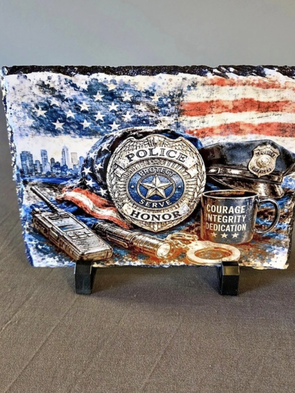 Police Officer Patriotic Slate Plaque 5x7 Law Enforcement Gift